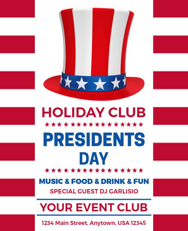 Festive Red and White Patriotic Presidents Day Celebration Poster Template
