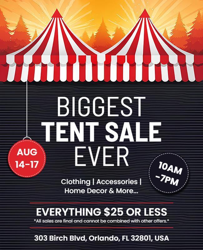 Festive Red and White Tent Sale Event Poster Template