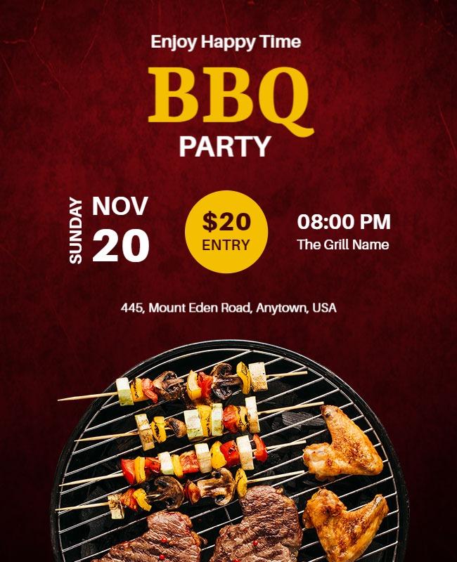 Festive Red BBQ Party Grill Celebration Poster Template