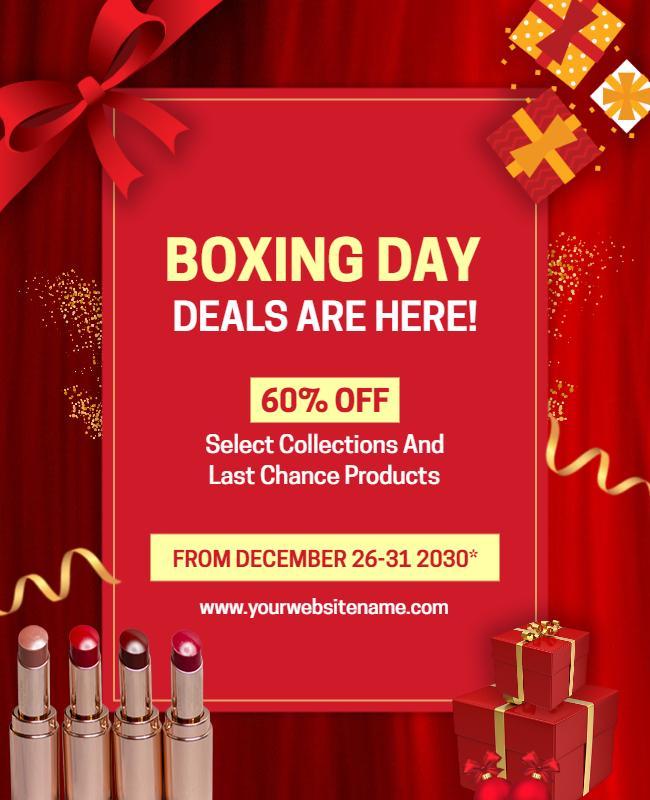 Festive Red Boxing Day Sale Announcement Poster Template