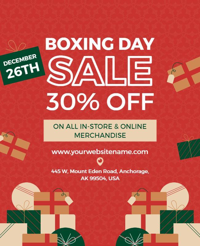 Festive Red Boxing Day Sale with Gift Boxes Poster Template
