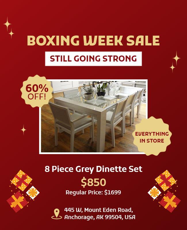 Festive Red Boxing Week Sale for Grey Dinette Set Poster Template