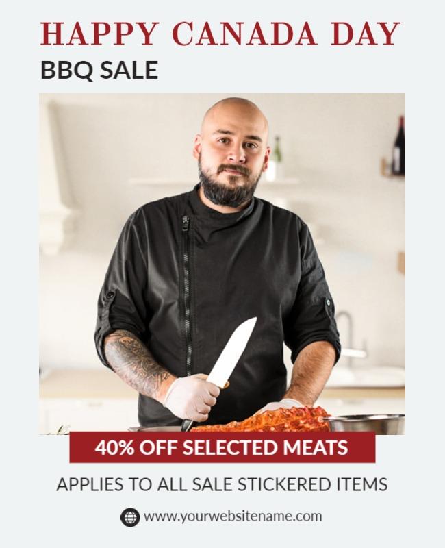 Festive Red Canada Day BBQ Sale Poster Template