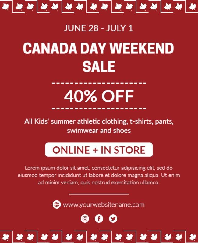 Festive Red Canada Day Weekend Sale Discount Poster Template