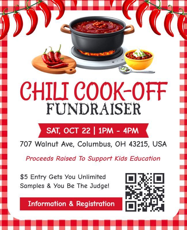 Festive Red Chili Cook-Off Fundraiser Event Poster Template