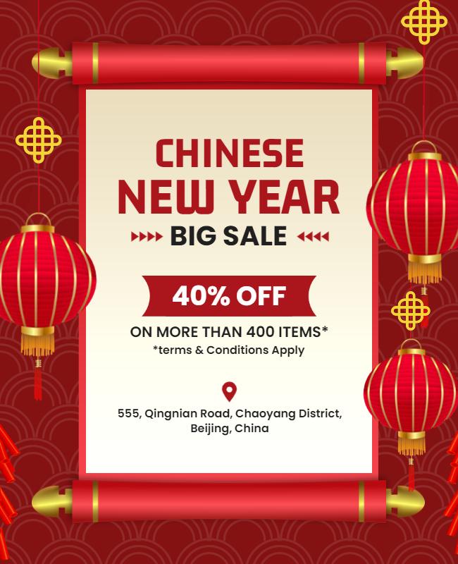 Festive Red Chinese New Year Big Sale Poster Template