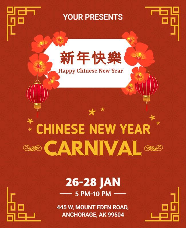 Festive Red Chinese New Year Carnival Celebration Poster Template