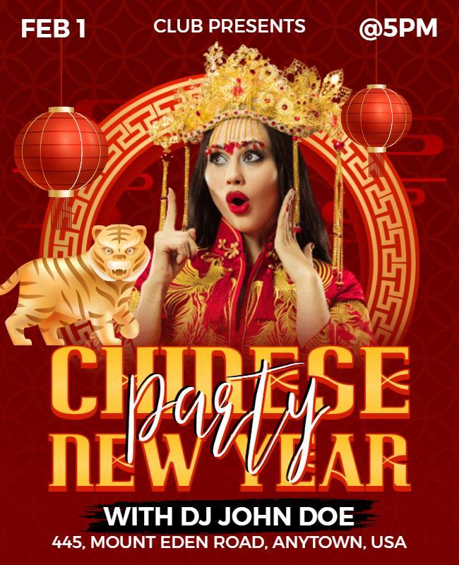Festive Red Chinese New Year Celebration Party Poster Template