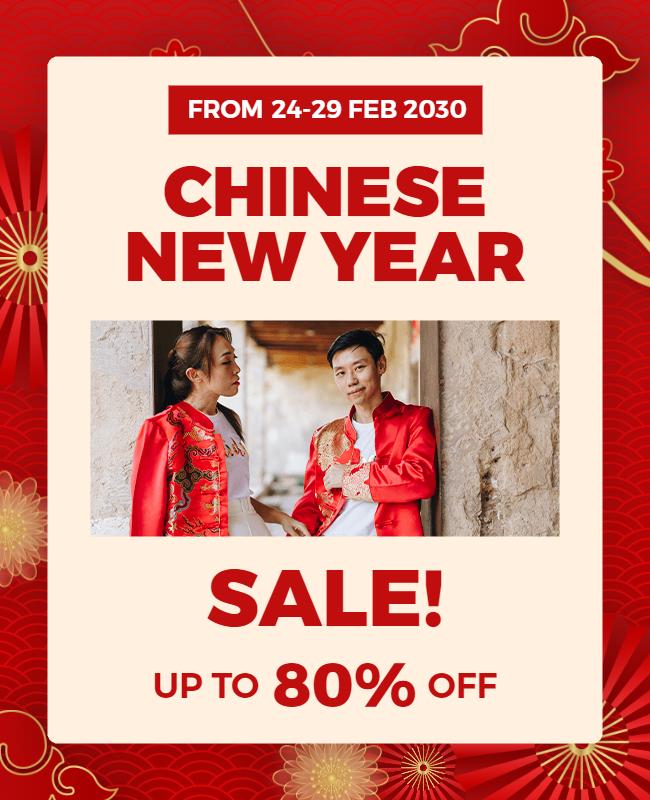Festive Red Chinese New Year Sale Announcement Poster Template