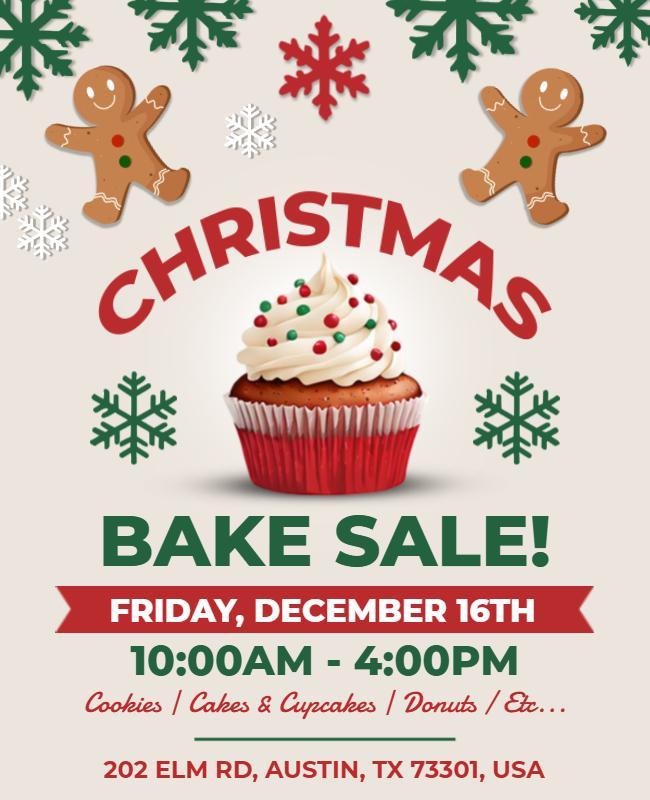 Festive Red Christmas Bake Sale Cupcake Poster Template