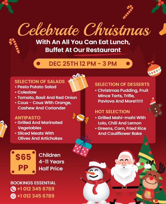Festive Red Christmas Buffet Celebration Poster Template