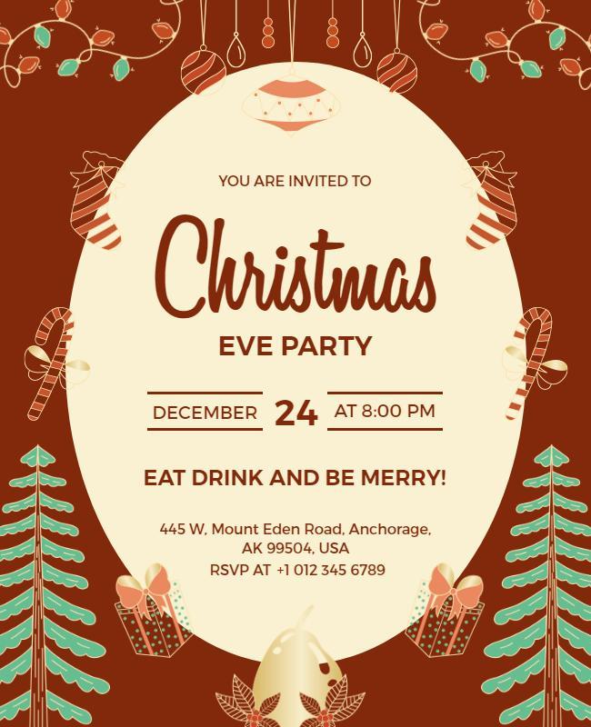 Festive Red Christmas Eve Party Invitation Poster Template