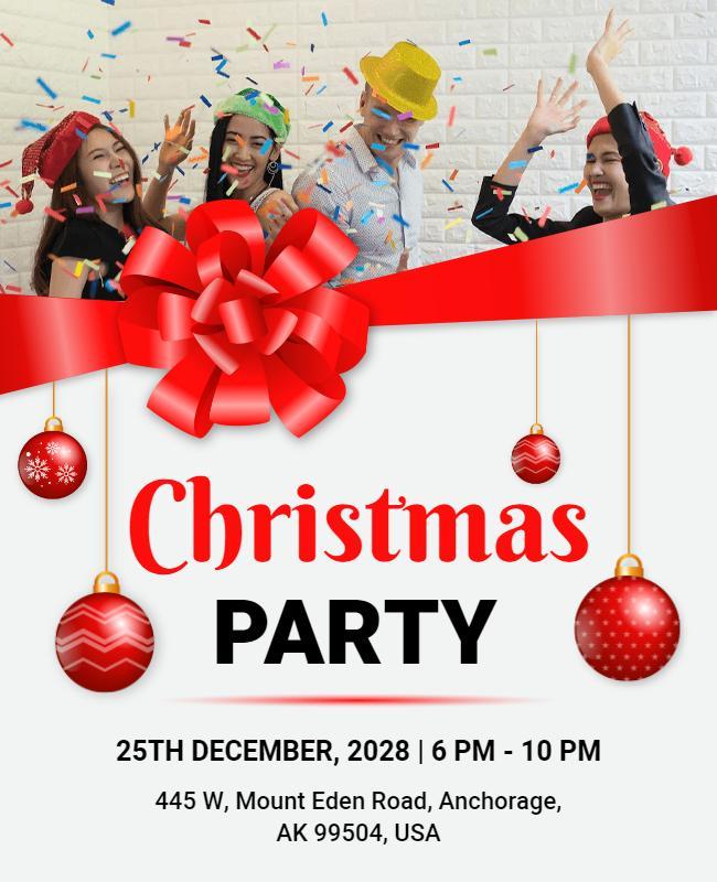 Festive Red Christmas Party Celebration Poster Template