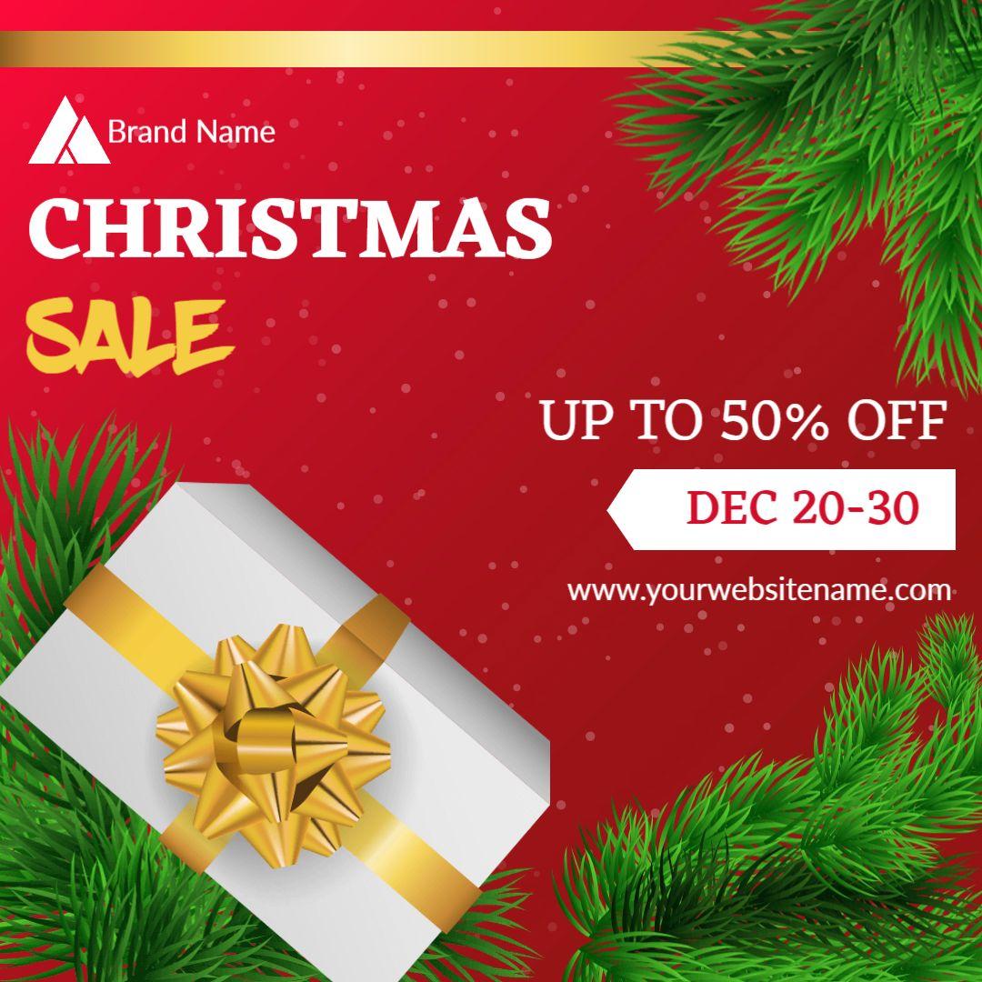 Festive Red Christmas Sale with Gift Box Design Ad Template