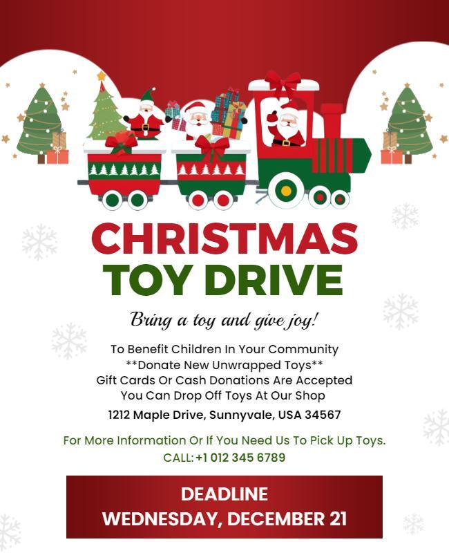 Festive Red Christmas Toy Drive Donation Poster Template