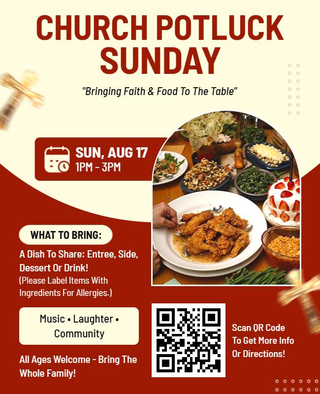 Festive Red Church Potluck Sharing Meal Event Flyer Template