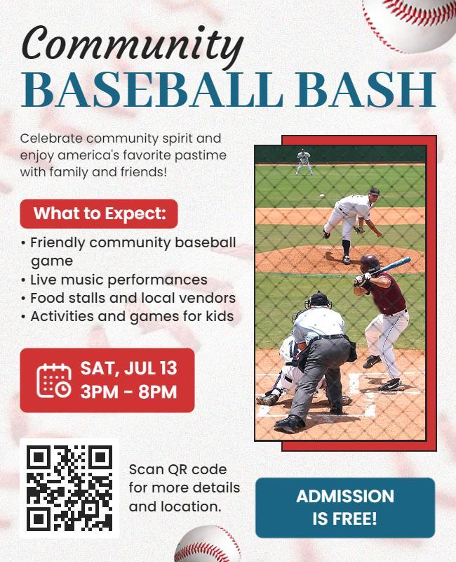 Festive Red Community Baseball Game Celebration Flyer Template