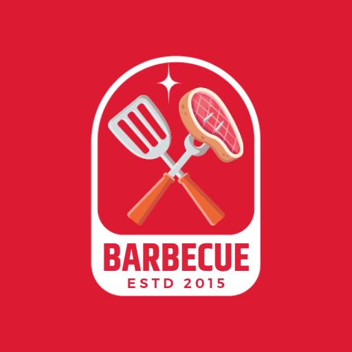 Festive Red Design Featuring Barbecue Tools and Meat Logo Template