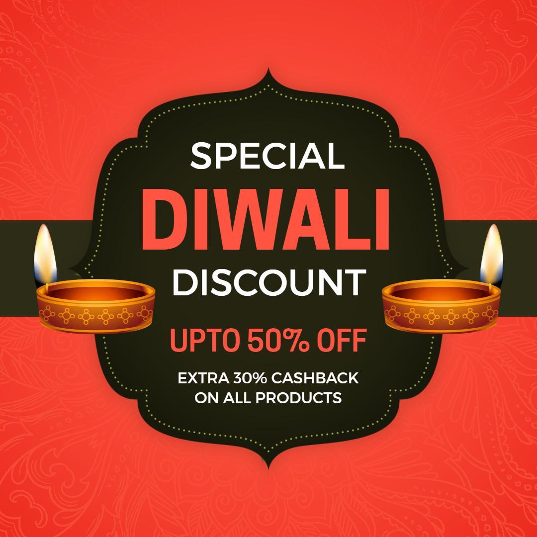 Festive Red Diwali Discount with Cashback Offer Ad Template