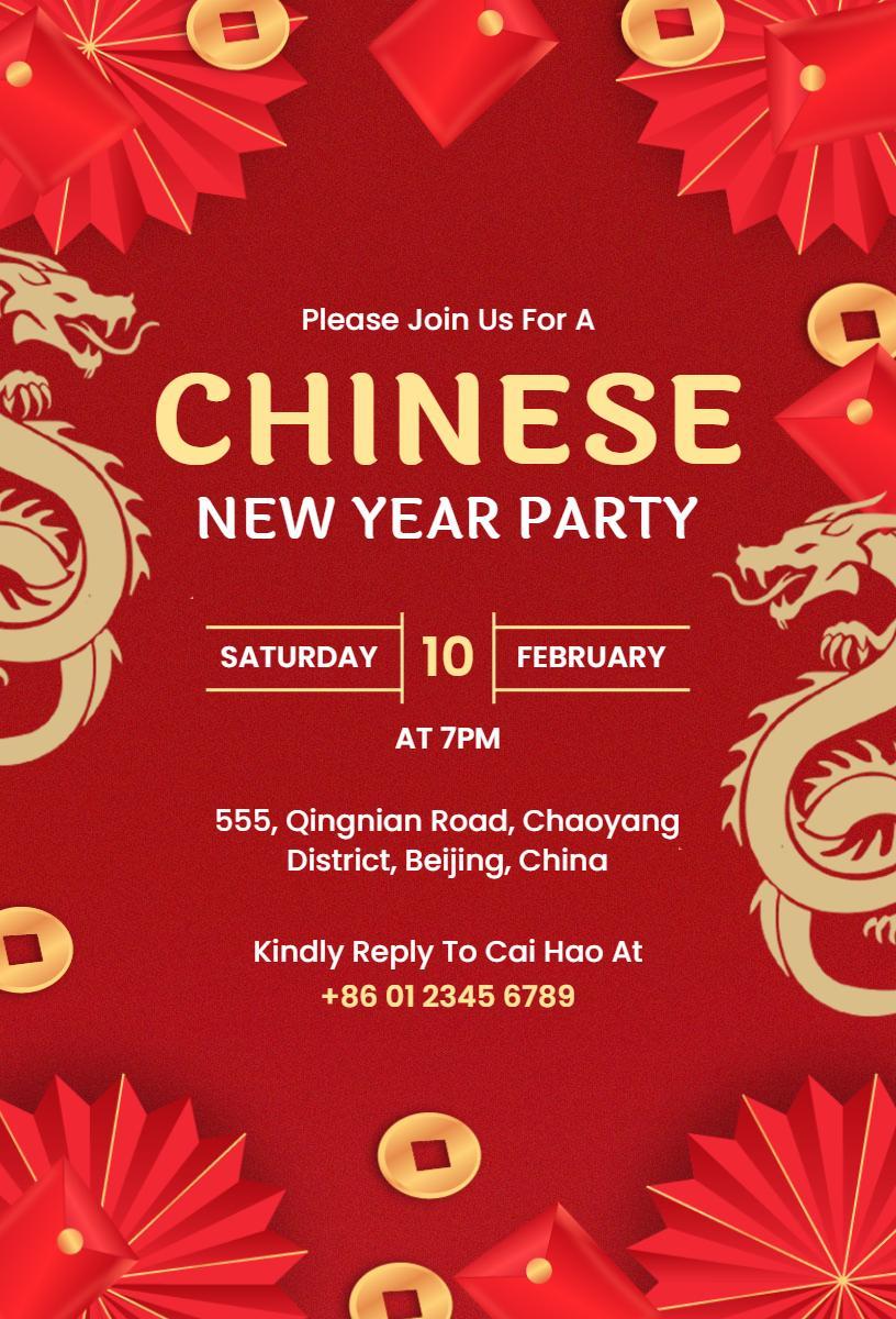 Festive Red Dragon Chinese New Year Celebration Invitation Template