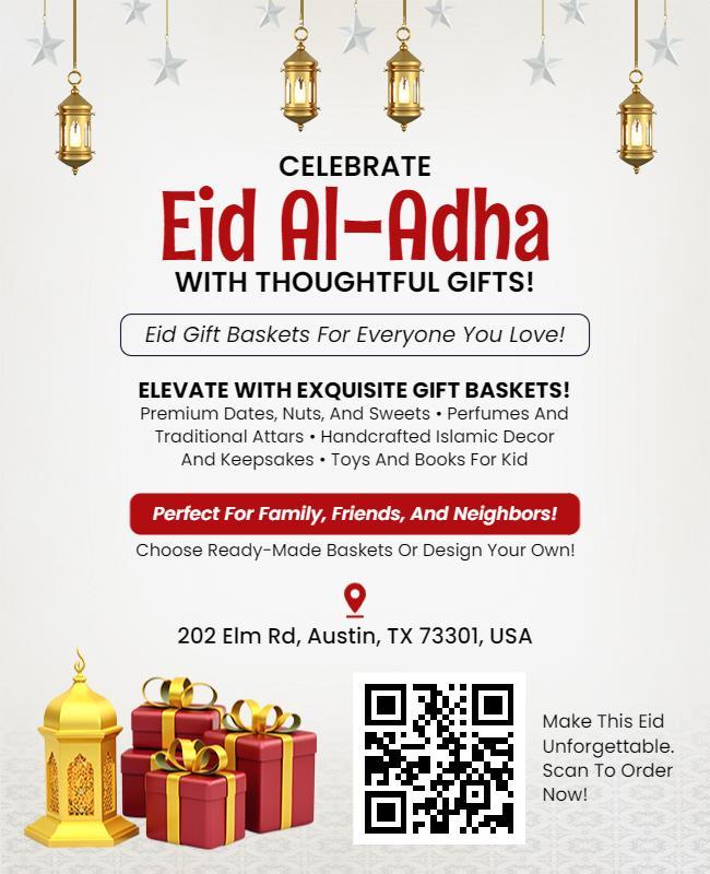Festive Red Eid Al-Adha Gift Basket Celebration Poster Template