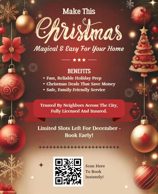 Festive Red Elegant Christmas Home Holiday Prep Flyer Template