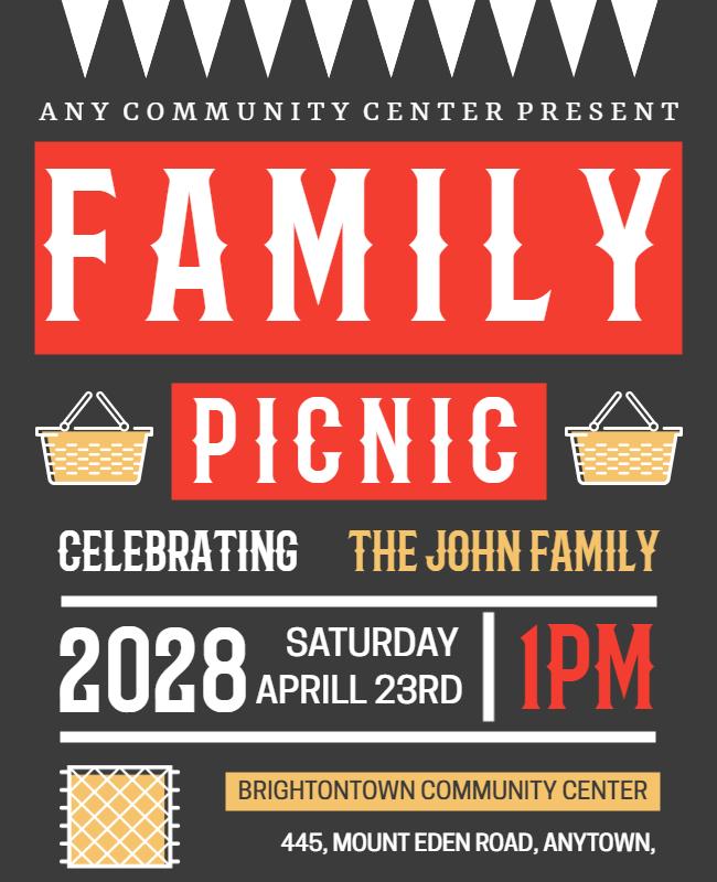 Festive Red Family Picnic Celebration Poster Template