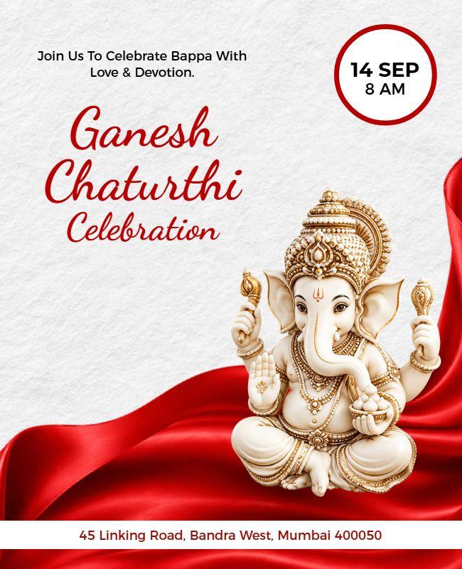 Festive Red Ganesh Chaturthi Celebration Event Poster Template