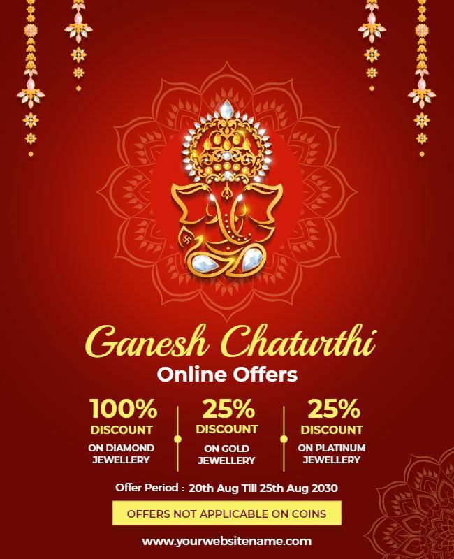 Festive Red Ganesh Chaturthi Online Offers Poster Template
