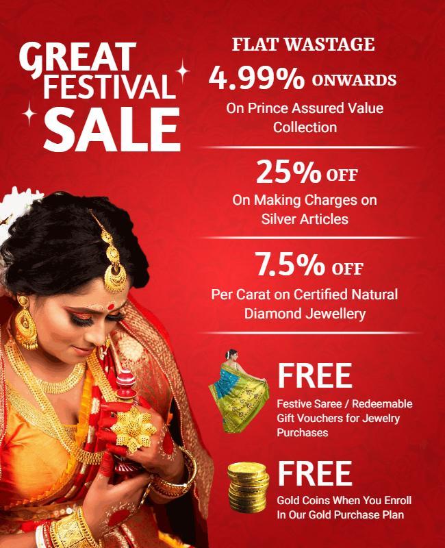 Festive Red Great Festival Sale Jewelry Discount Poster Template