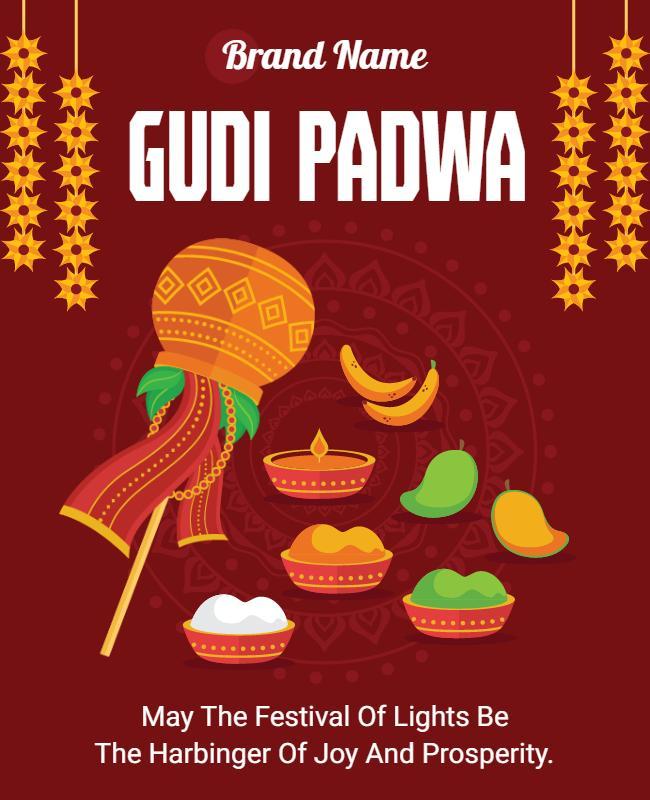 Festive Red Gudi Padwa Celebration Flyer Template