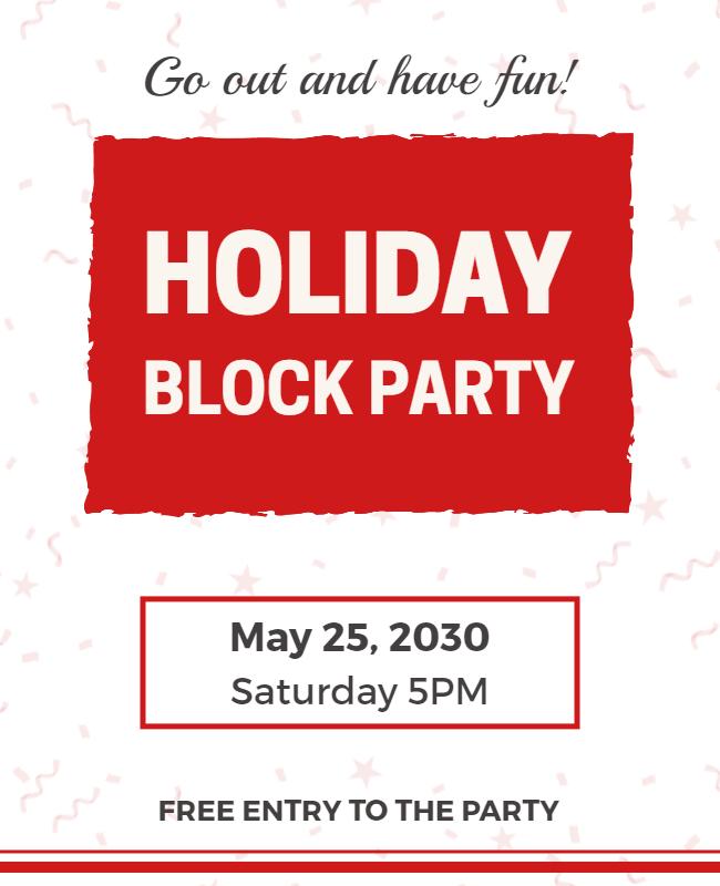 Festive Red Holiday Block Party Celebration Poster Template