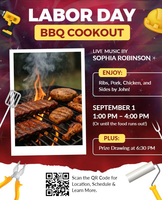 Festive Red Labor Day Barbecue Celebration Flyer Template