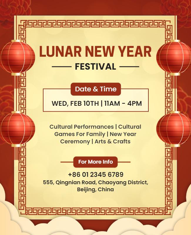 Festive Red Lanterns for Lunar New Year Festival Poster Template