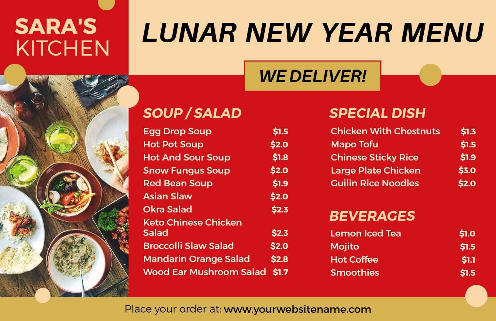 Festive Red Lunar New Year Restaurant Menu Template
