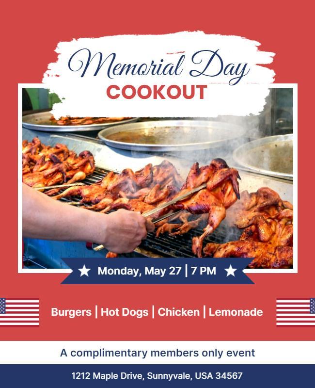 Festive Red Memorial Day Cookout Barbecue Poster Template