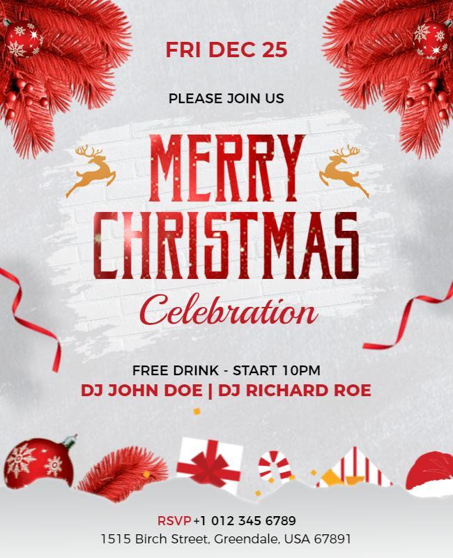 Festive Red Merry Christmas Celebration Party Poster Template