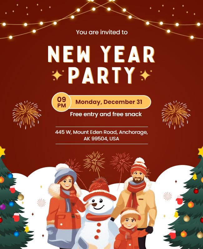 Festive Red New Year Party Celebration Poster Template