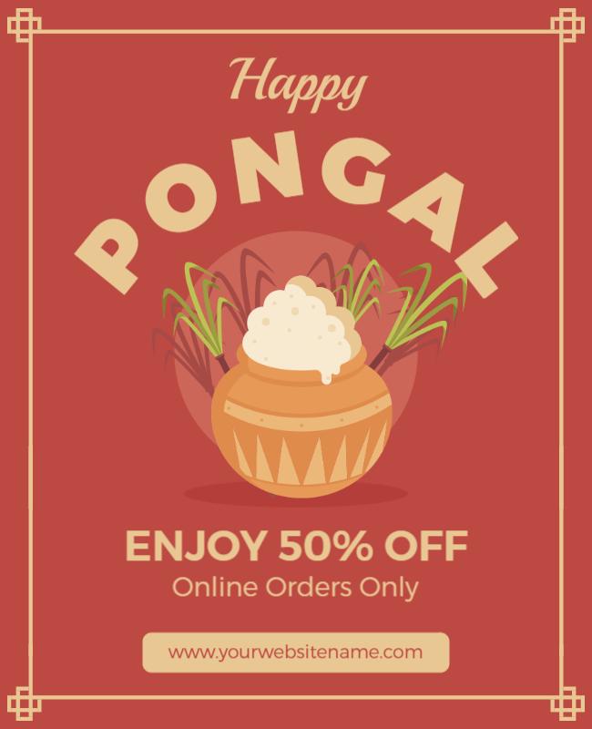 Festive Red Pongal Celebration Discount Flyer Template