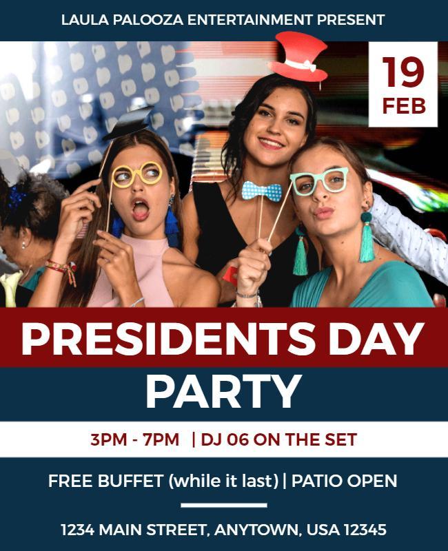 Festive Red Presidents Day Celebration Party Poster Template