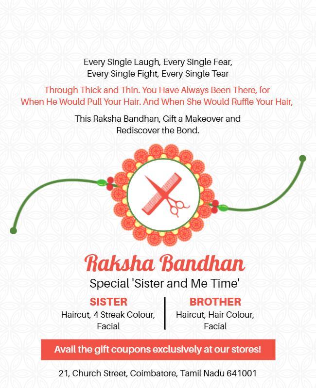 Festive Red Raksha Bandhan Makeover Celebration Poster Template