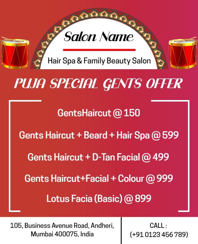 Festive Red Salon Special Offer for Gents Haircare Poster Template
