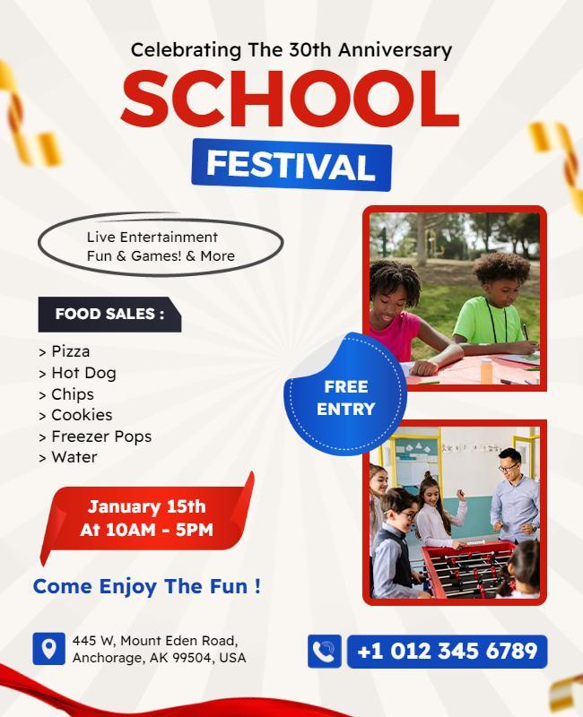 Festive Red School Anniversary Celebration Poster Template