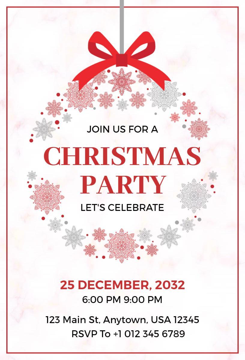 Festive Red Snowflake Christmas Party Invitation Template