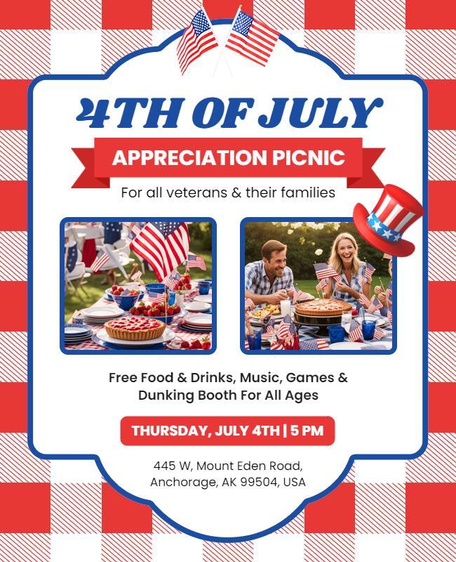 Festive Red, White, and Blue 4th of July Picnic Poster Template