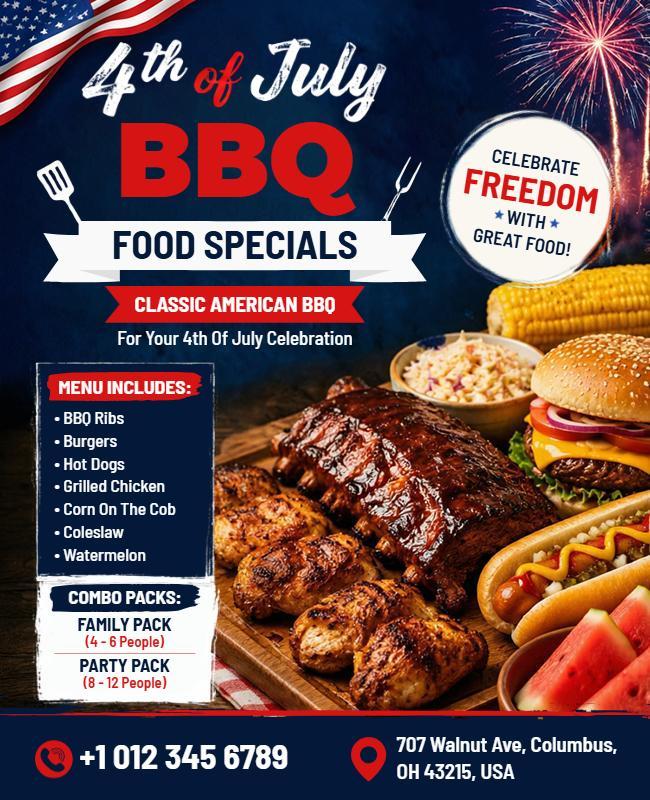 Festive Red White and Blue BBQ Food Specials Flyer Template