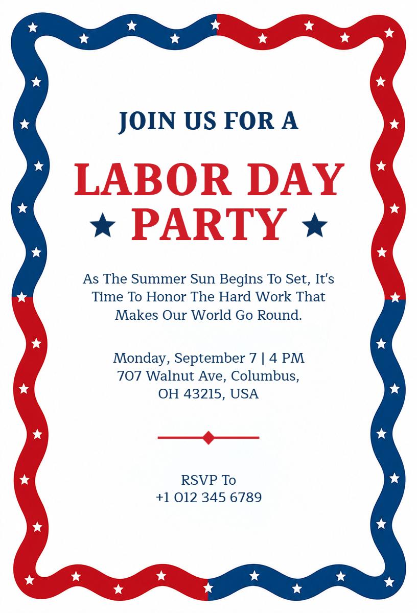 Festive Red White Blue Labor Day Celebration Invitation Template