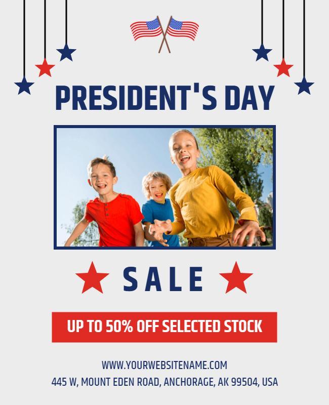 Festive Red White Blue President's Day Sale Poster Template