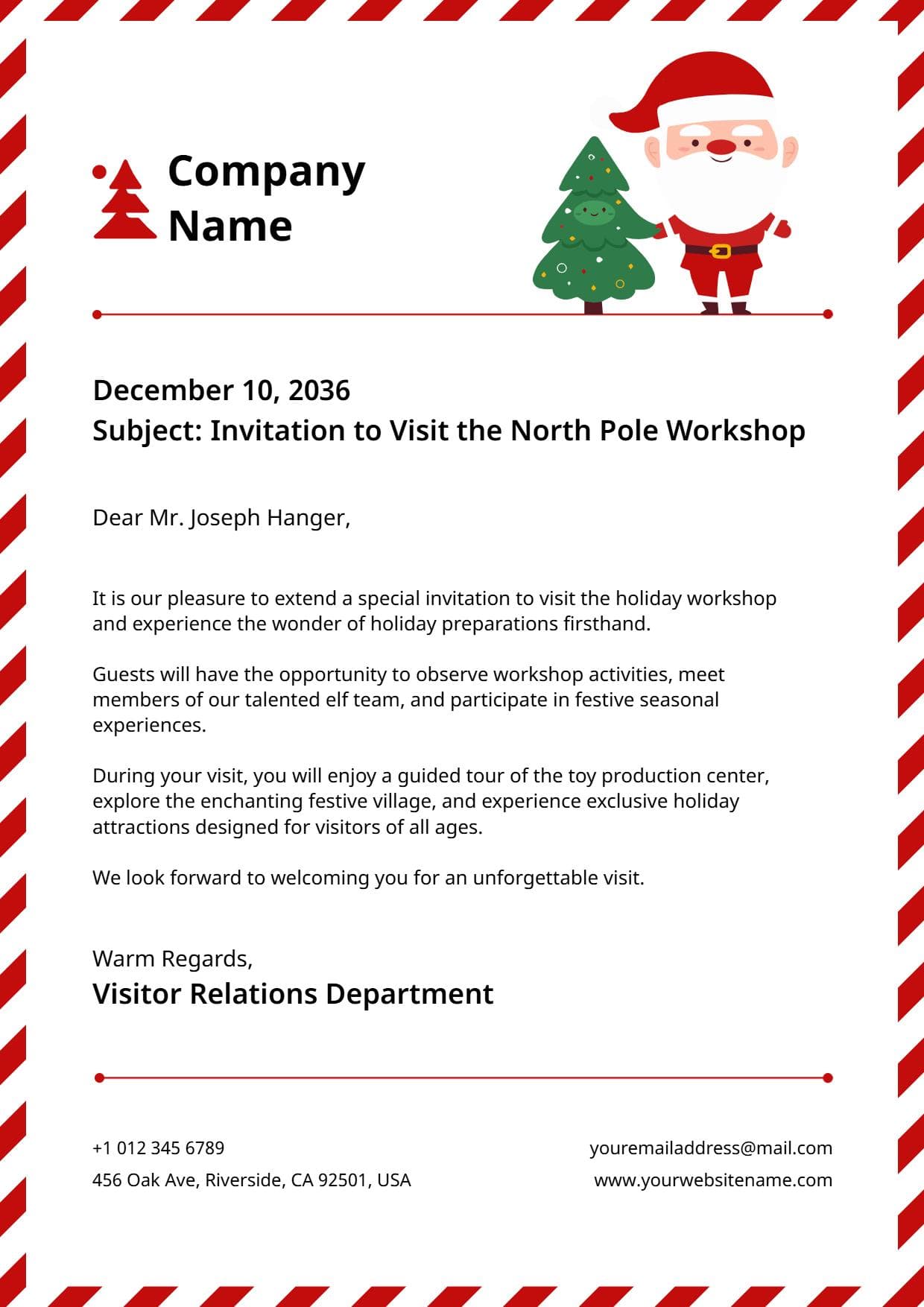 Festive Santa and Candy Cane Holiday Invitation Letterhead Template