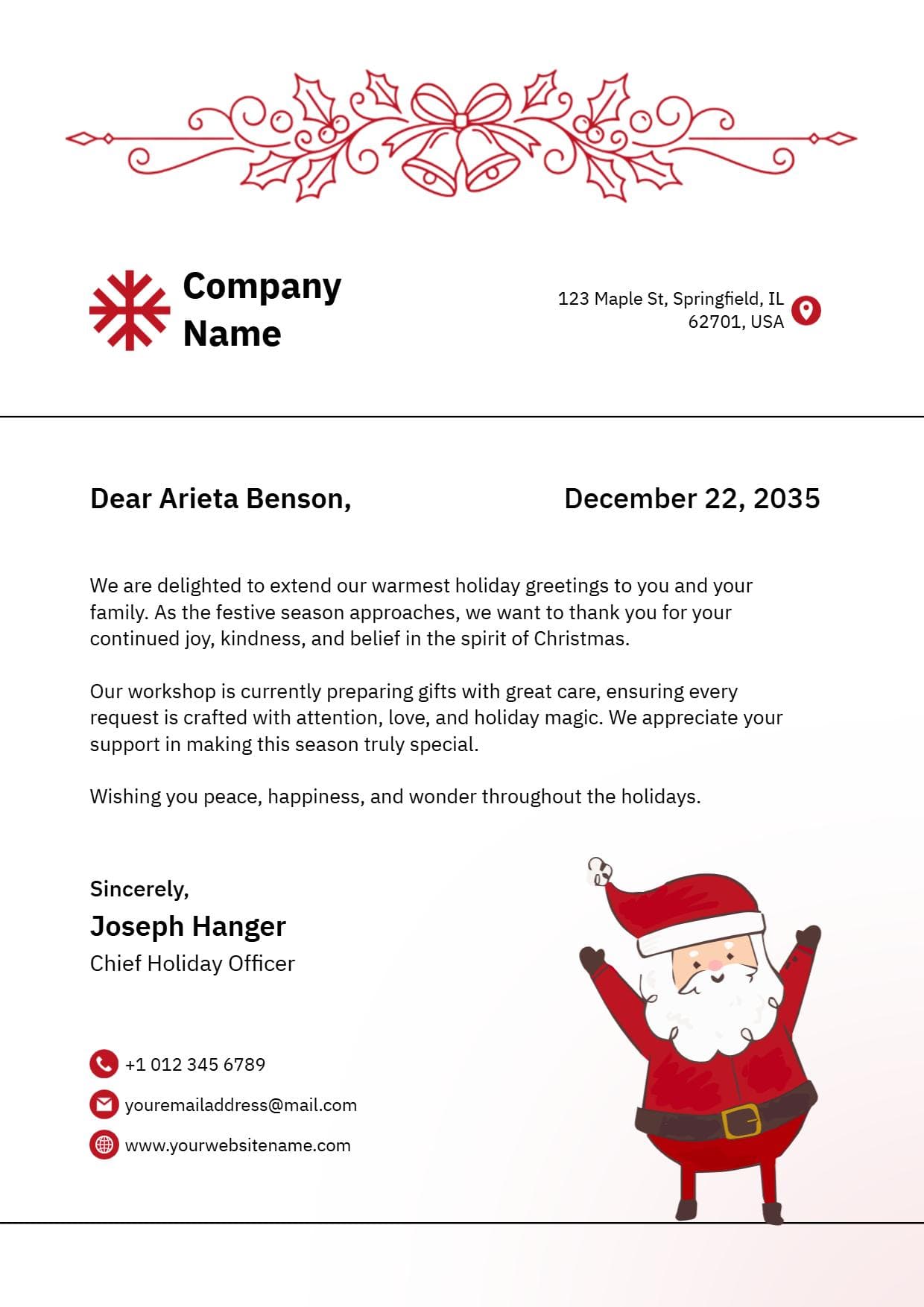 Festive Santa Christmas Greetings Red Accent Letterhead Template